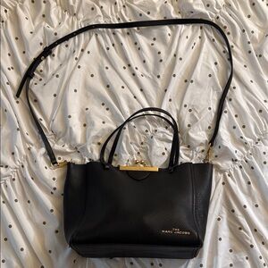 Marc Jacobs Black Leather Mini Tote Shoulder Bag with Gold Accents